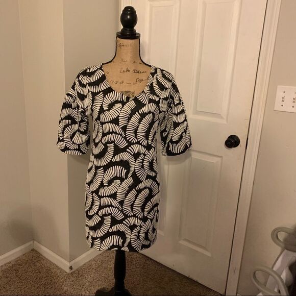 Maeve Anthropologie Womens Windfall Shift Dress Small P Black White Text… - Picture 3 of 8